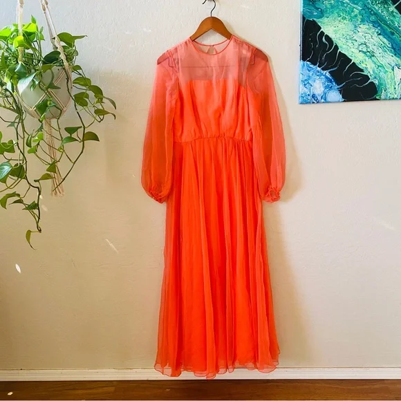 chinese dress ladies Long Coral Cross Neck Chiffon Bridesmaid Dress A-Line Wedding Guest Dress with Slit main image 0